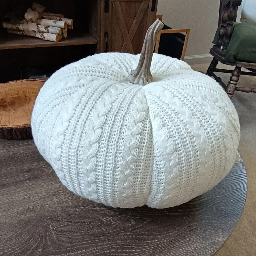 Huge Cable Knit Sweater Pumpkin Accent Pillow Fall Farmhouse Decor